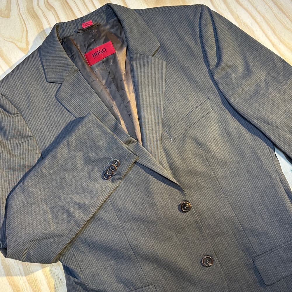 Hugo Hugo Boss Mens Grey Pinstripe Two Button Blazer Jacket Size 40R